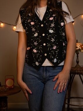 VINTAGE Solutions Original Black Embroidered Vest Size Small